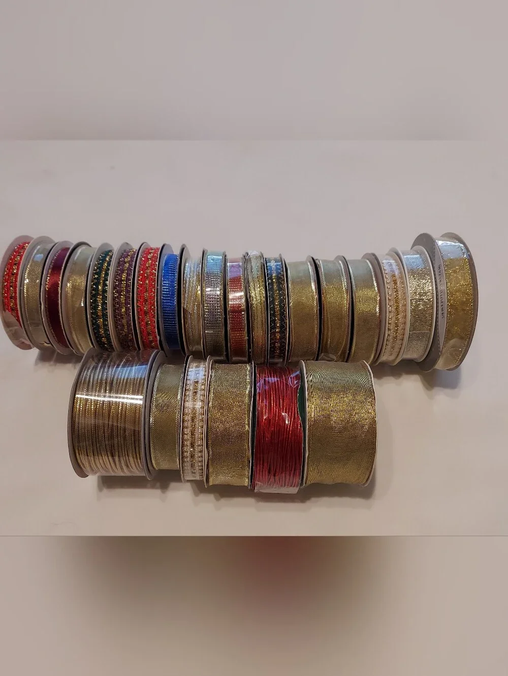 New 25 Rolls Decorative,  Many Wired Craft Ribbon Spools, Decorative, Metallics